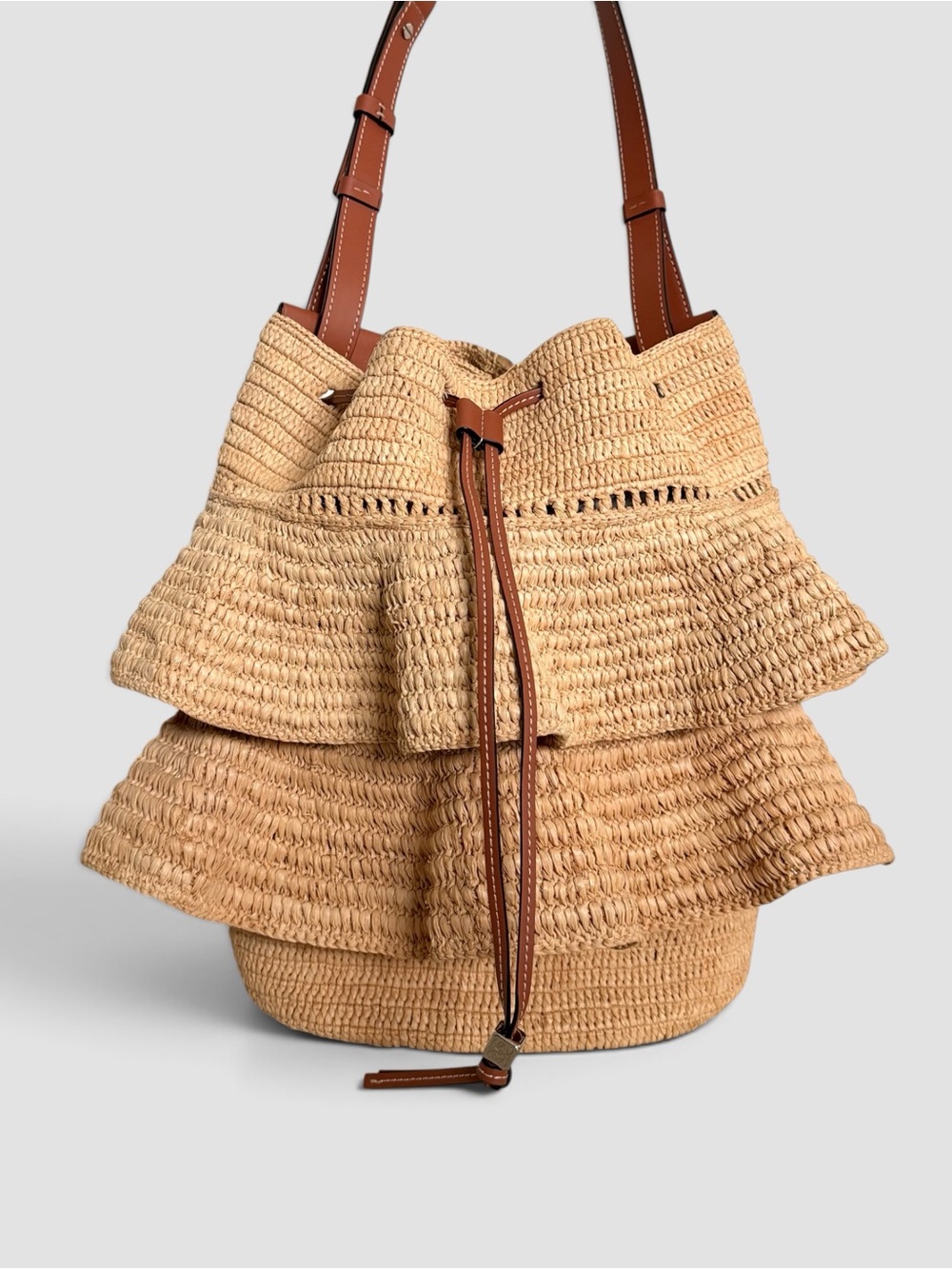 Loewe x Paula's Ibiza Balloon Ruffled Raffia Shoulder Bag
